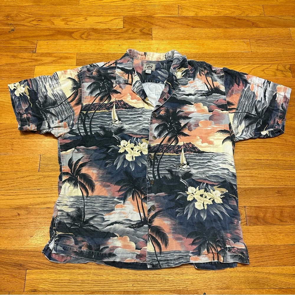 VTG Y2K Red Turtle 100% Rayon Tropical Hawaiian Loop-Collar